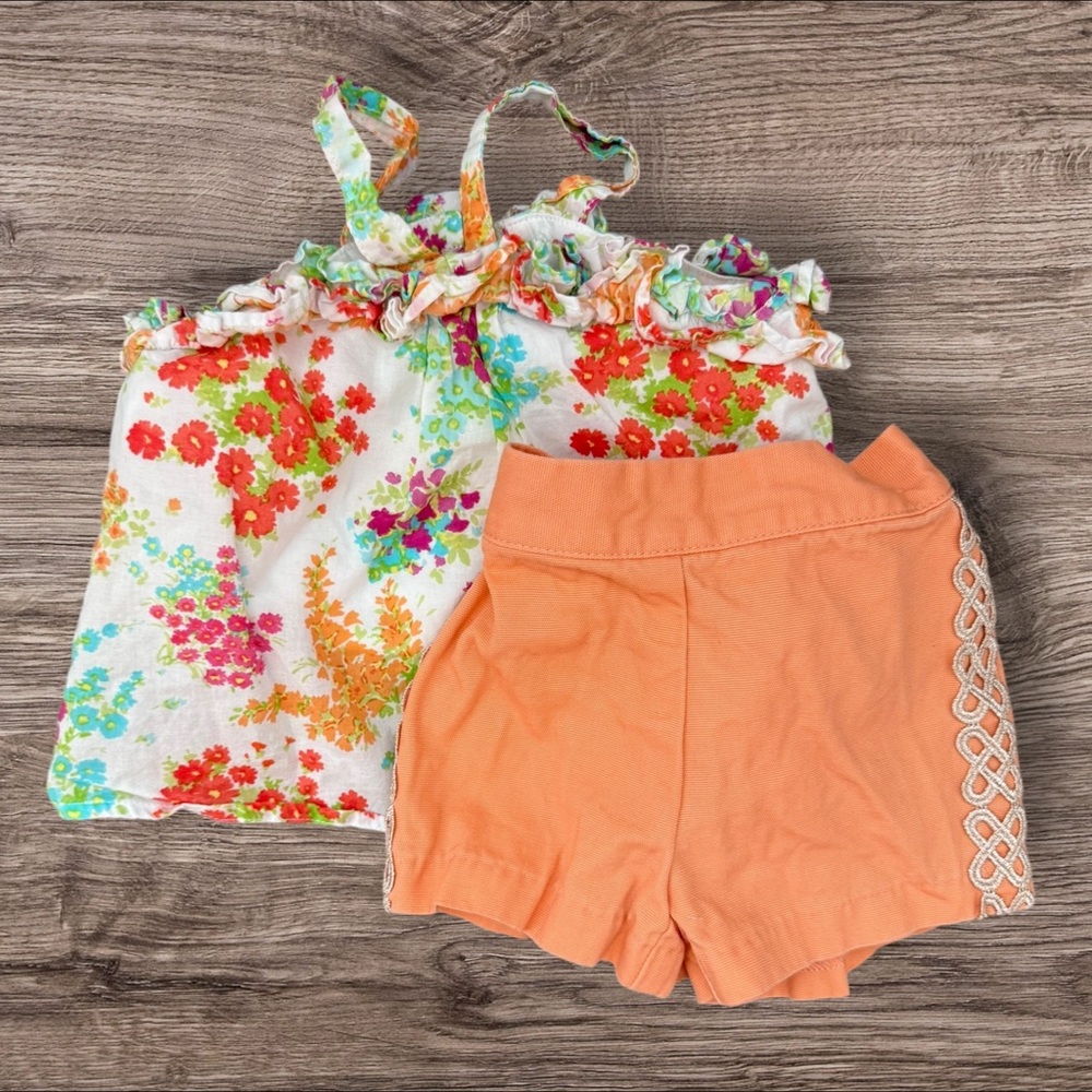 Janie and Jack Floral Top and Orange Shorts Set